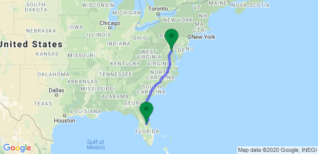 Moving from Orlando to Washington, DC Map