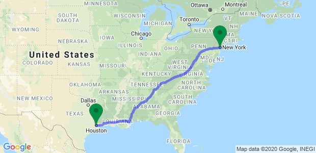 Moving from Houston to New York City Map