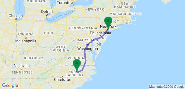 Moving from New York to Raleigh Map