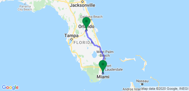 Movers from Orlando to Miami Florida Map