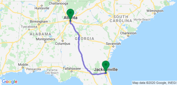 Jacksonville to Atlanta Movers Map