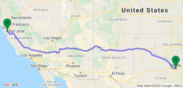 Moving from San Jose to Dallas Map