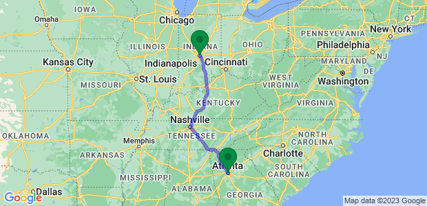 Indianapolis to Atlanta Movers Map