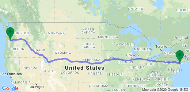 New York to Portland Movers Map