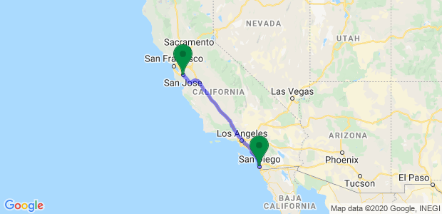 San Jose to San Diego Movers Map